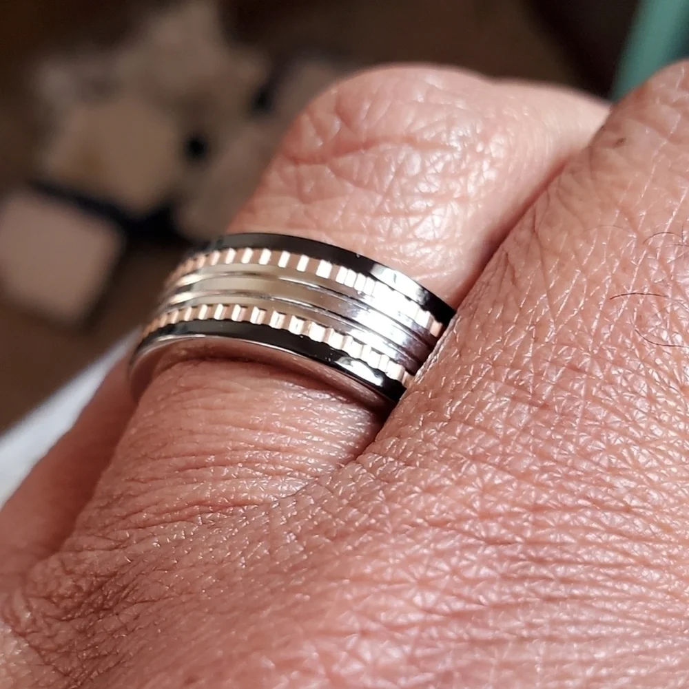 Unisex Rose Gold Etched Spinner Band Ring Stainless Steel Sz7